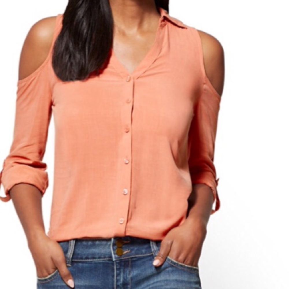 ❗️last one❗️cold shoulder, prawn colored blouse - Picture 1 of 4